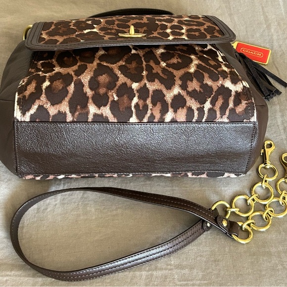 COACH Park Ocelot Print Flap and Pebble Leather Top Handle/Shoulder Bag - Picture 7 of 12